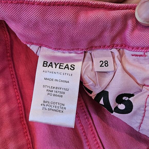 Bayeas High Rise Vintage Crop Flare Jeans Women’s 28 Pink Raw Hem Denim Retro - Picture 12 of 14